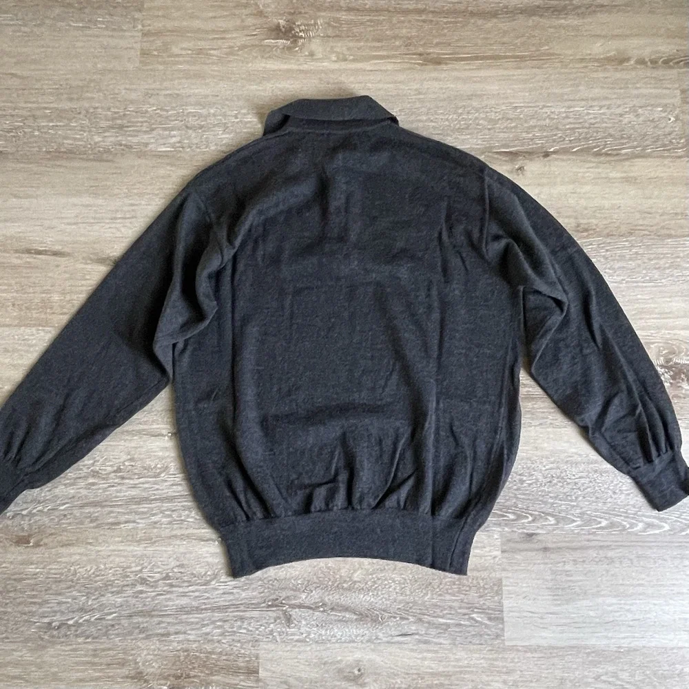 Bridges Sweater Mens 100% Fine Merino Wool Medium Button Collared Charcoal Gray